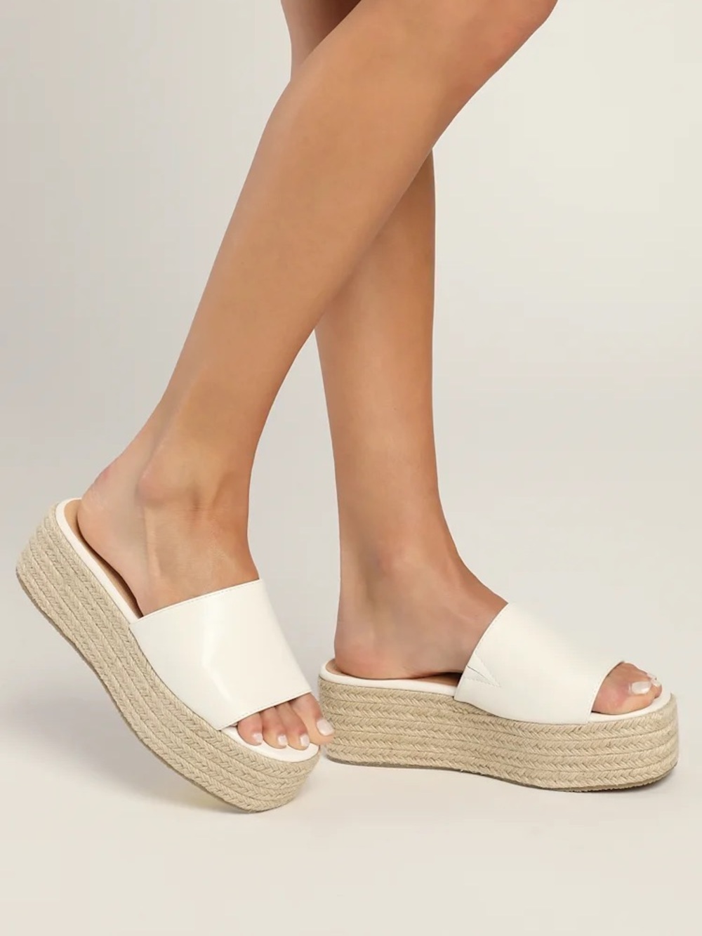 Leather Cream Platform Espadrille Slide Sandals
